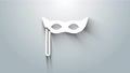 White Festive Mask Icon Isolated On Grey Background. Merry Christmas And Happy