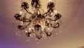 Retro Chandelier Hanging In Dark Room, Beautiful Lamp Of Vintage Style Illuminat