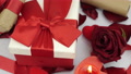 St. Valentine's Day Surprise Presents. Gift Box With Red Ribbon Bow Is Rotating