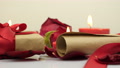 Valentine's Day Surprise. Holiday Present. Box Gifts, Roses Petals And Candles